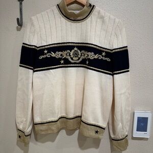 Vintage St. John Collection Nautical Sweater Ivory Embroidered S